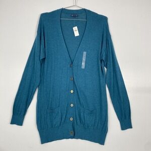 Gap Cardigan Sweater Womens XL Blue V Neck Button Front Knit Pockets Lightweight